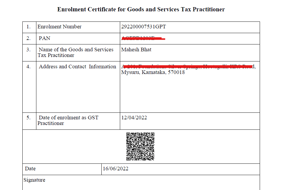 gst practitioner enrollment certificate