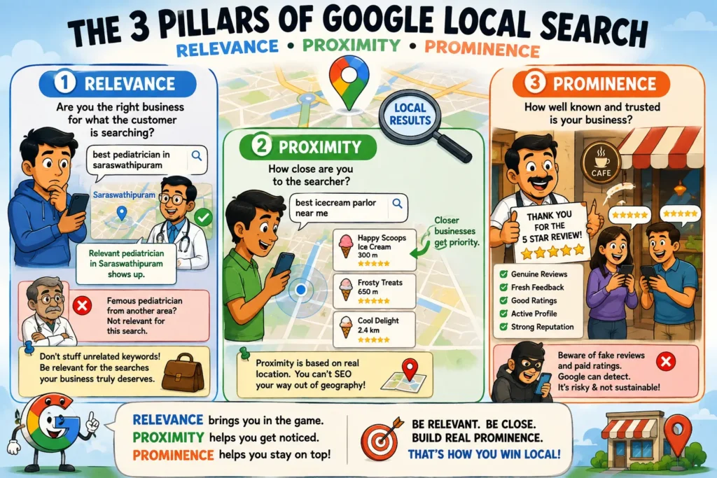 🎯 Relevance. 📍 Proximity. 🌟 Prominence.