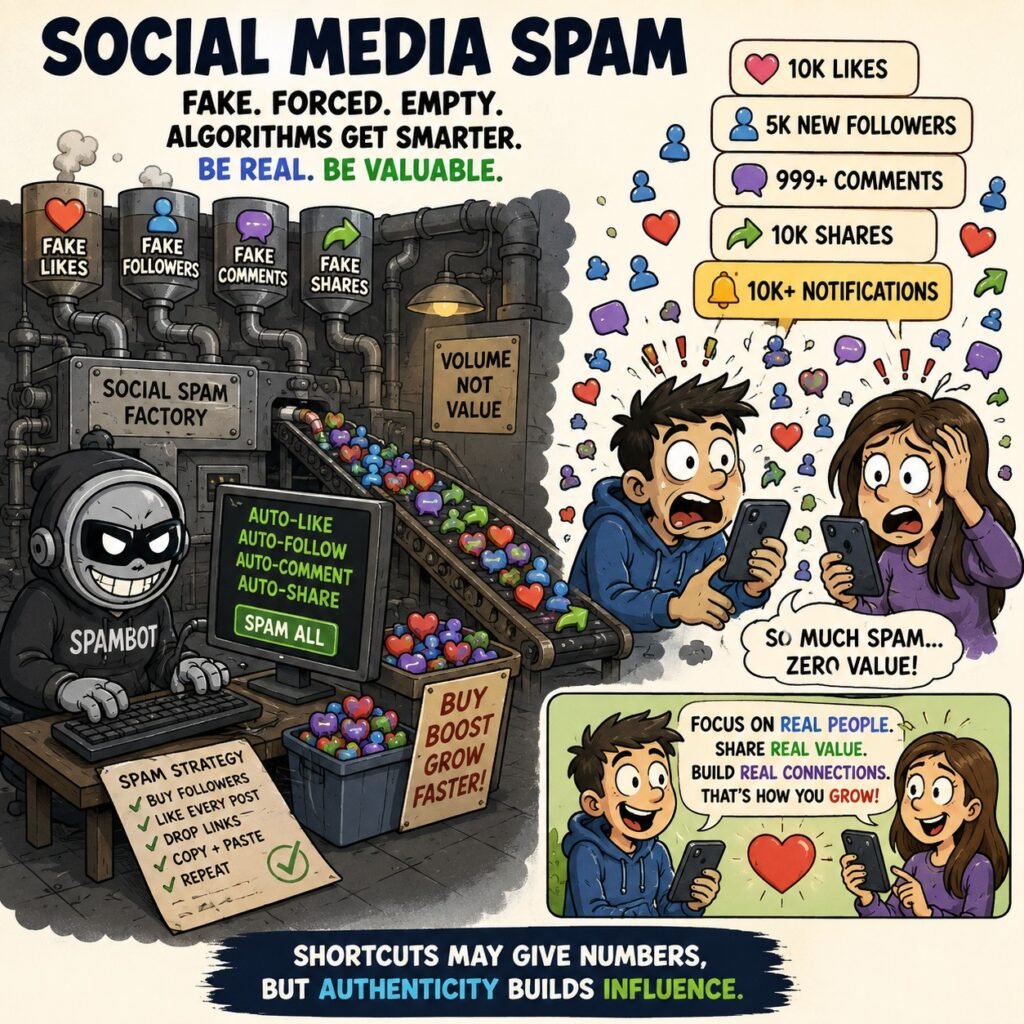 social media spam and reciprocal manipulation, like follow comments