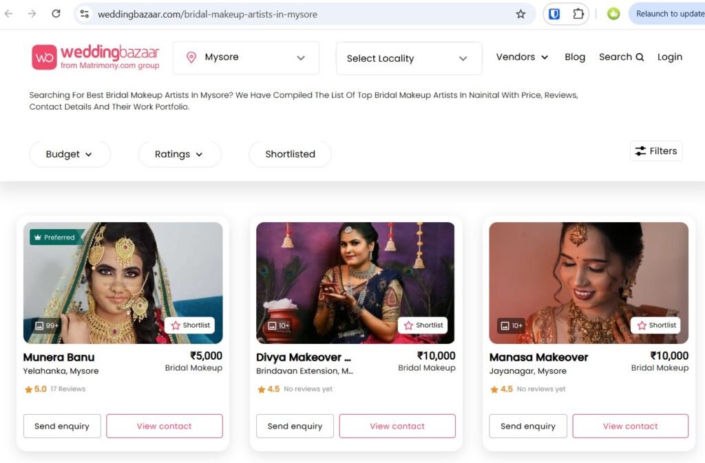 scrrenshot of wedding bazar forcing vistors to give mobile number to send enquiry t vendors